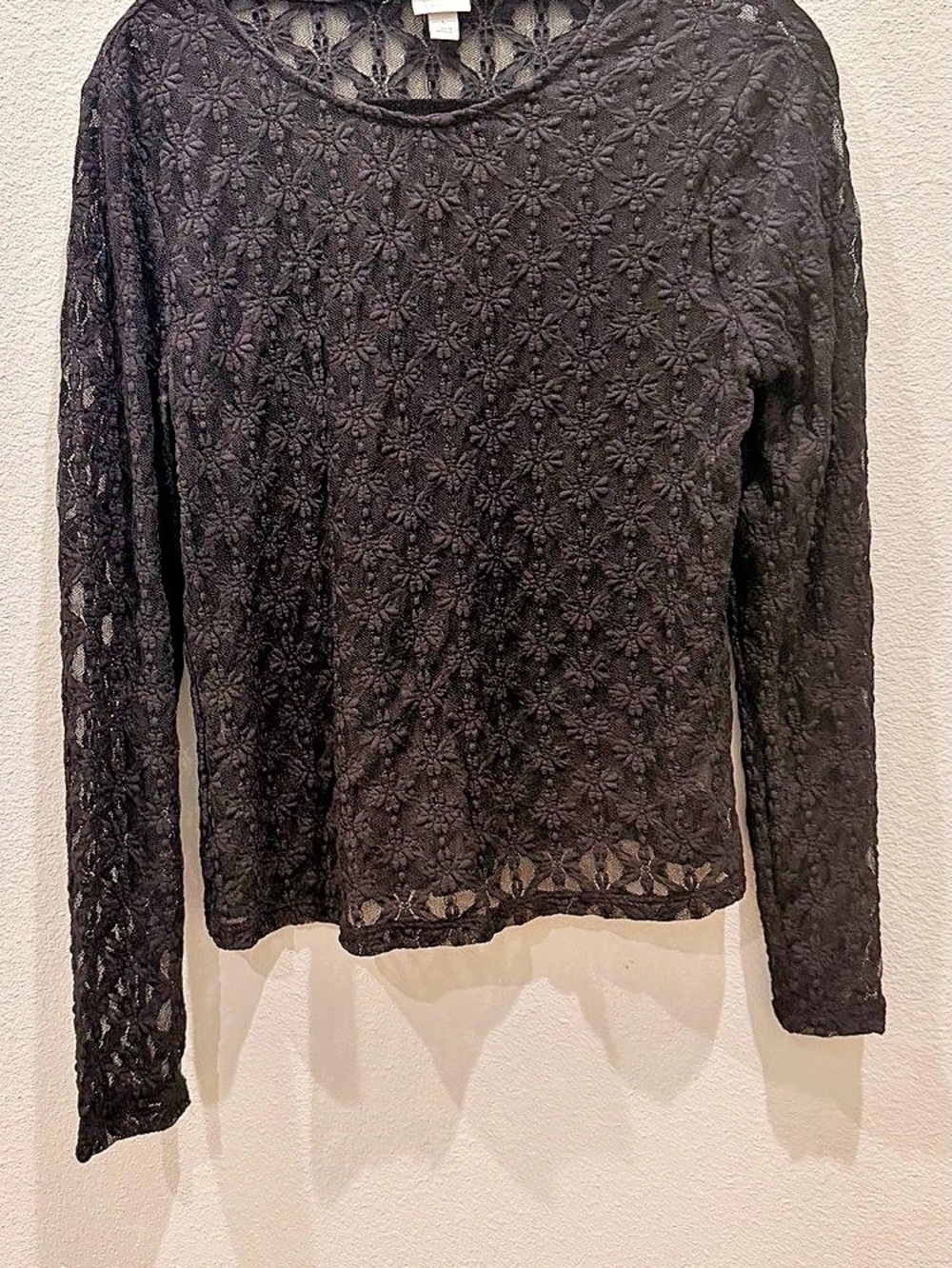 NWOT a new day Floral Lace Long Sleeve Top Black Size Large Like New